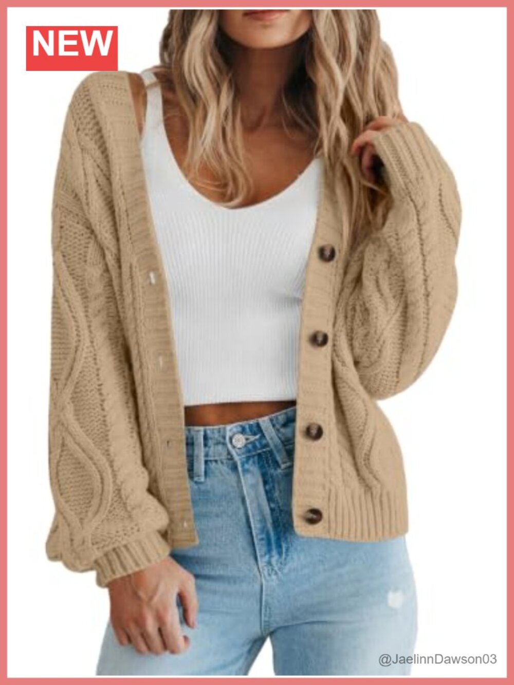 Chunky Knit Open Front Cardigan Sweater V-Neck Lantern Sleeve